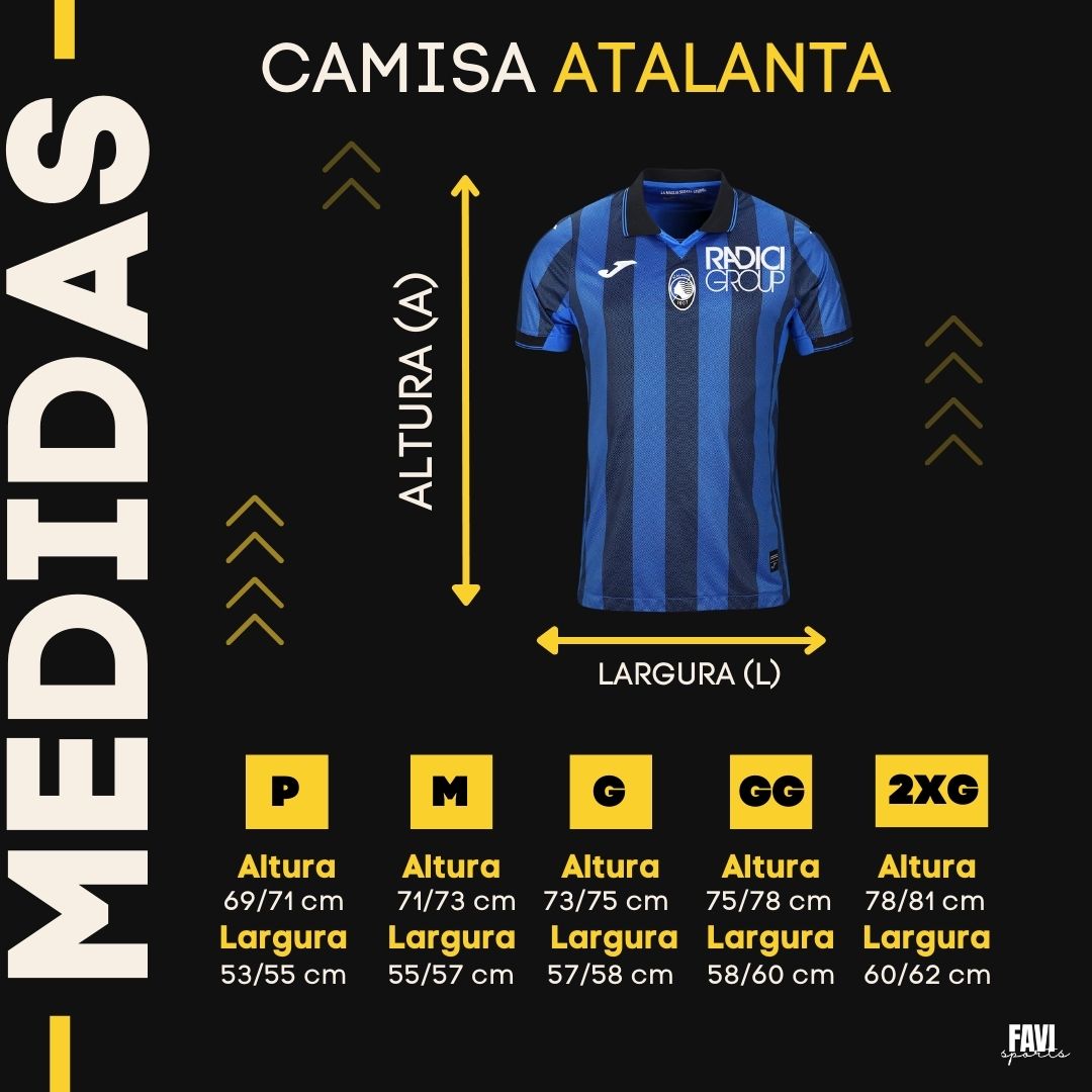 tabela de tamanho camisa atalanta
